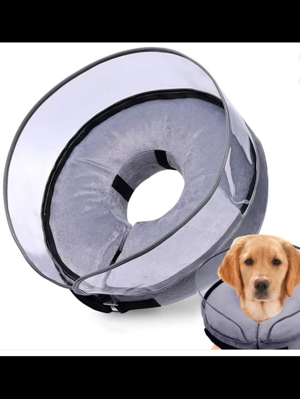 Soft Gray Protective Recovery Inflatable Collar for 🐶 Dogs Size L